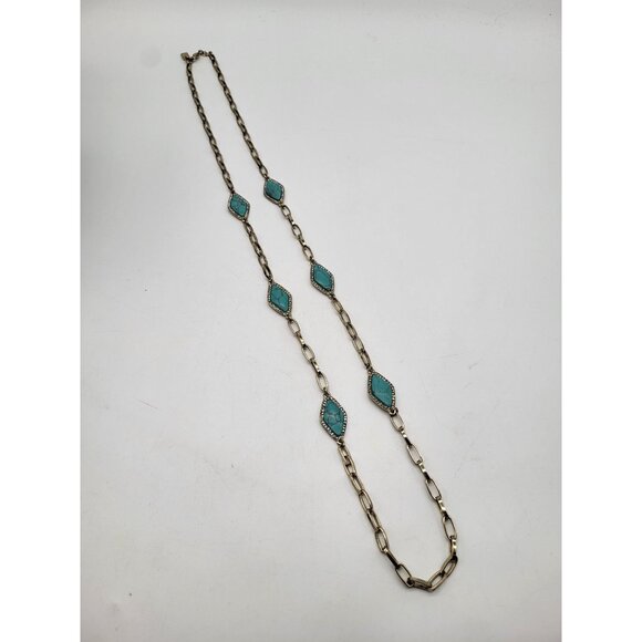 LAUREN RALPH LAUREN Long Gold Tone Faux Turquoise & Crystal Chain Necklace - Picture 2 of 9